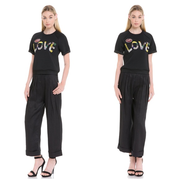 Grey Lab LOVE Beaded Short Sleeve Black Sweatshirt - Picture 2 of 6